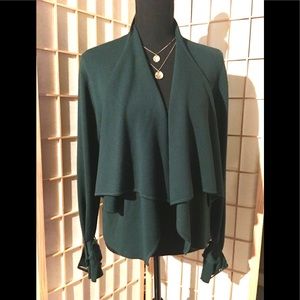 7th Ave- Green knit/shawl neck sweater. Sz M
